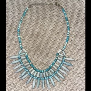Statement Gold Tone Faux Turquoise Stone Bead Necklace